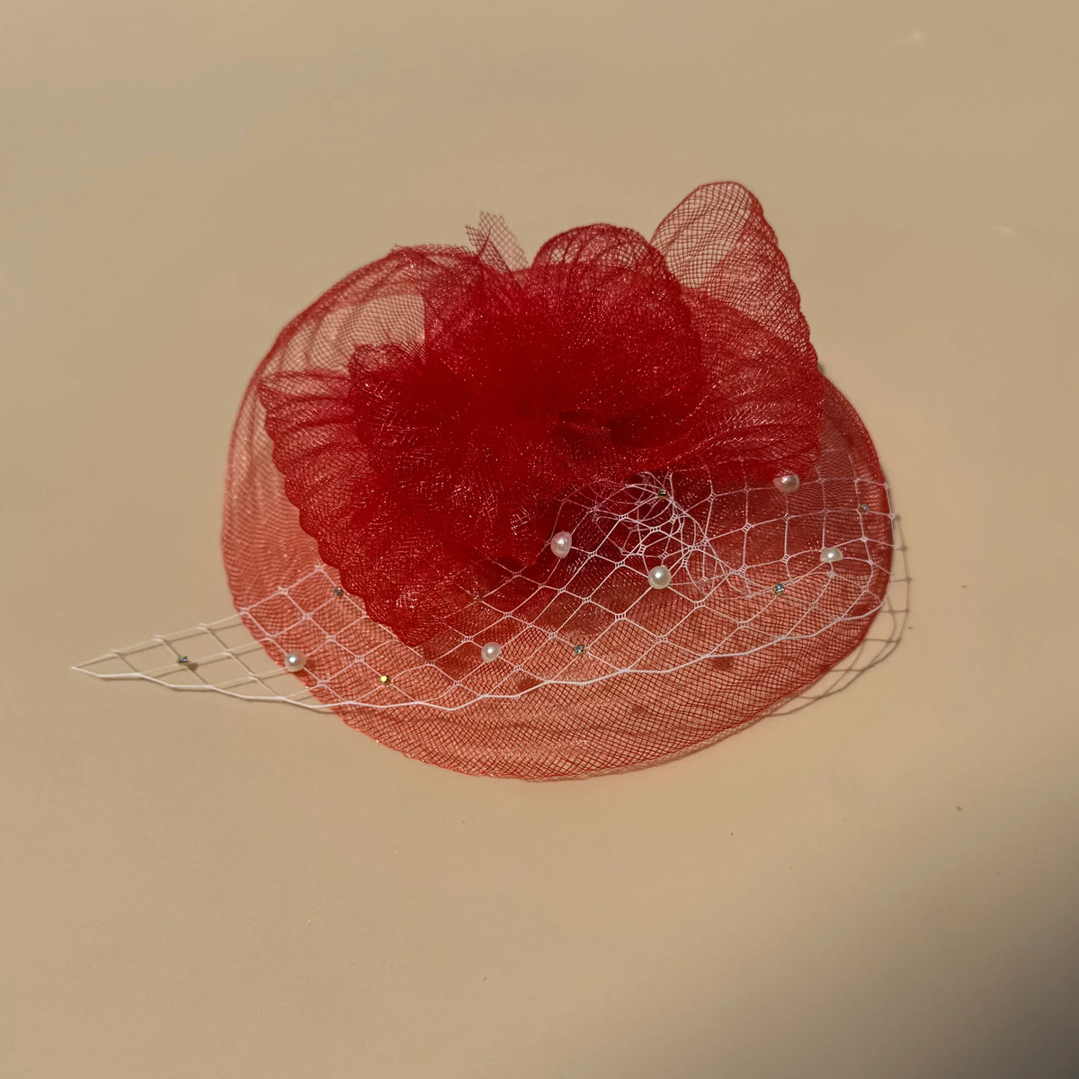 Red Elegant Fascinator Headpiece with Veil