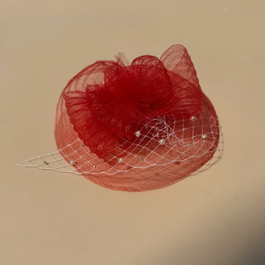 Red Elegant Fascinator Headpiece with Veil