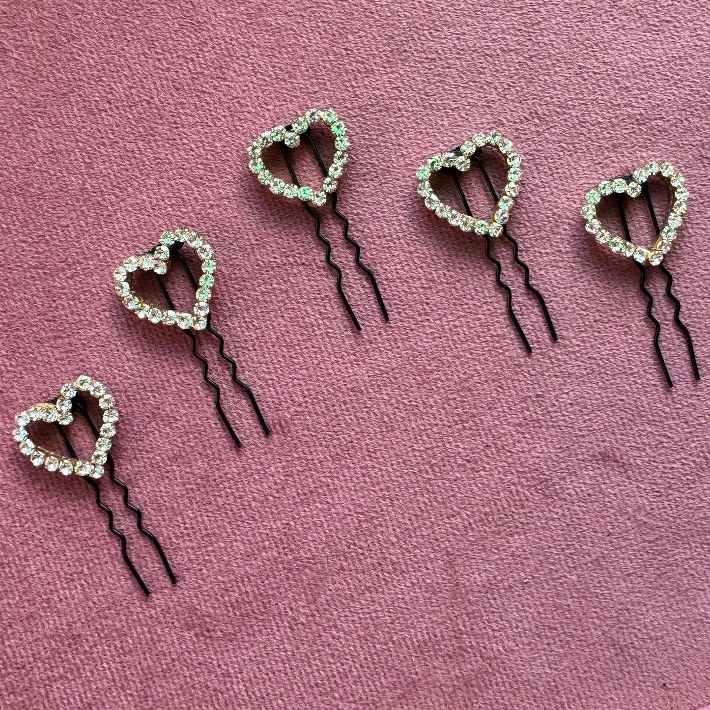 Crystal Heart Bride Hair Pins - Set of 5