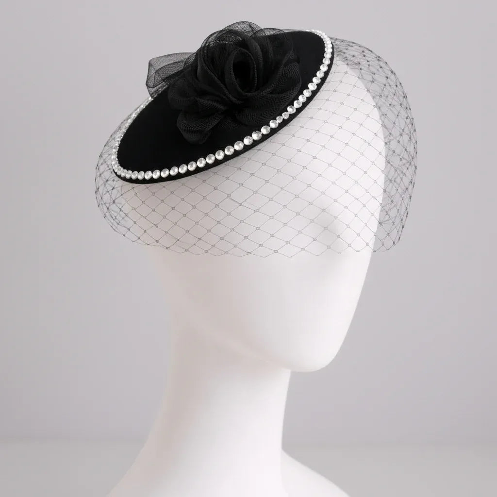 Bellanova Crystal-Trim Fascinator with Birdcage Veil