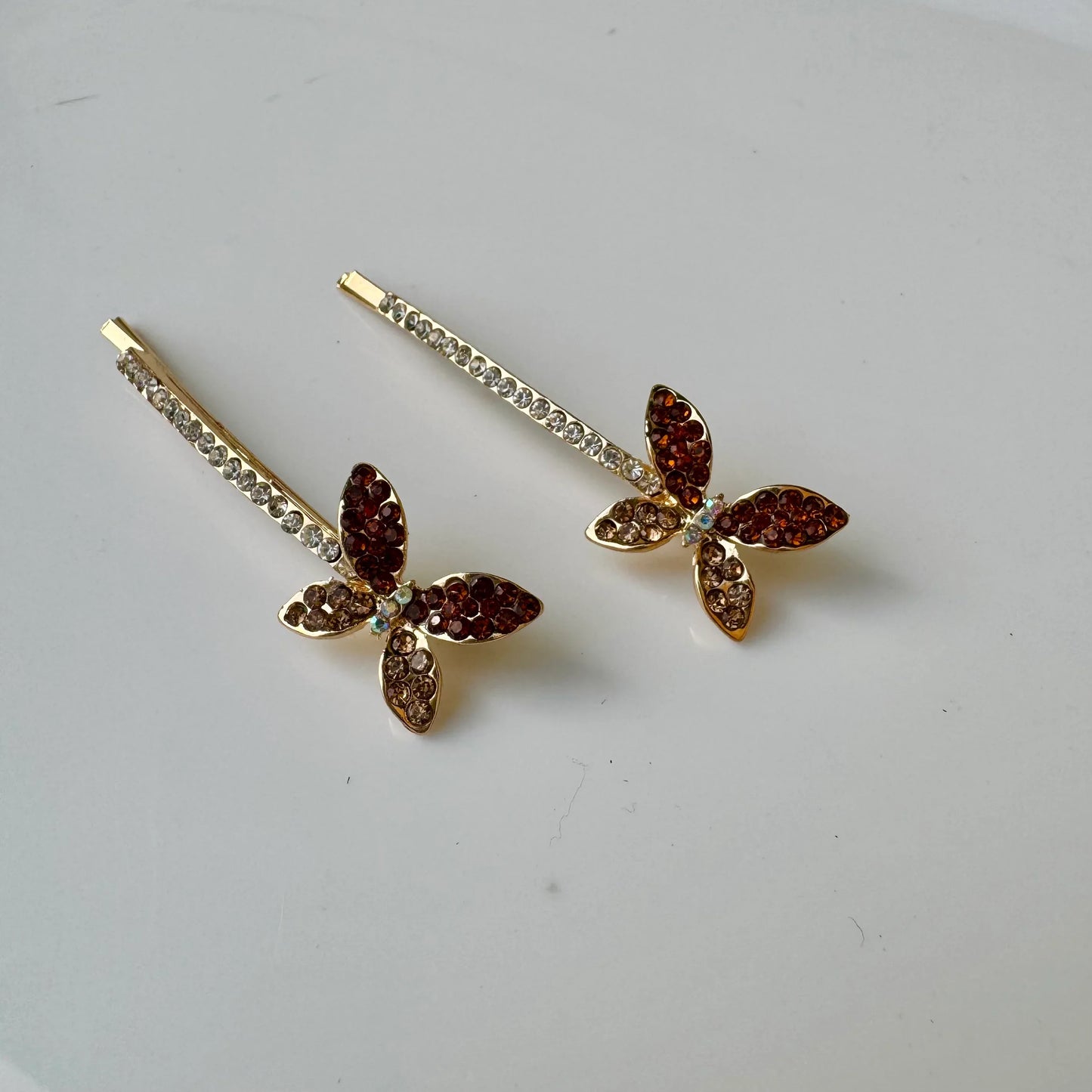 Crystal Sleekline Butterfly Bobby Pins - Red, Bronze