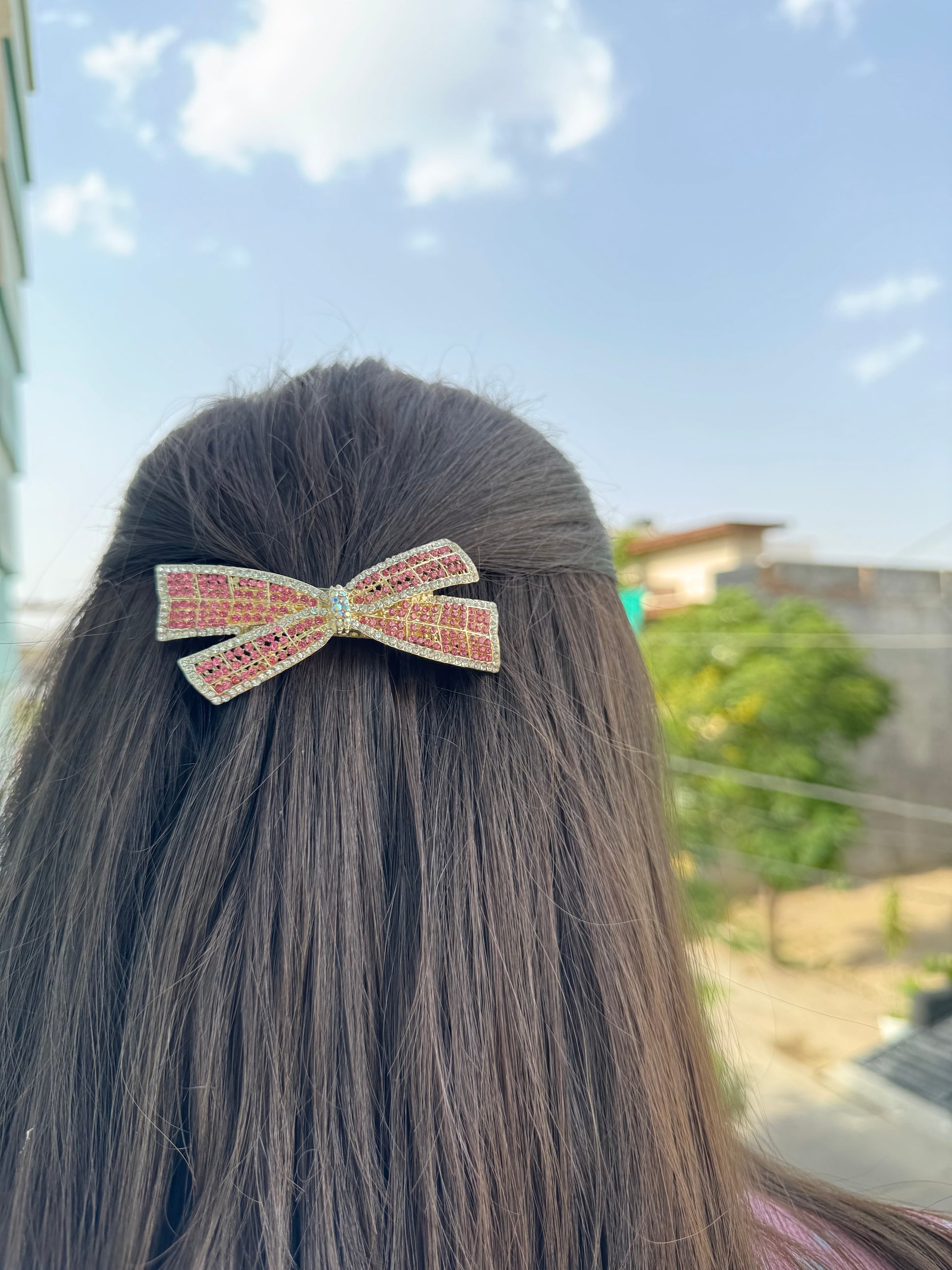 Rosé Luxe Crystal Bow Barrette Clip