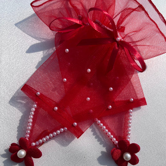 Red Princess Fingerless Net Gloves