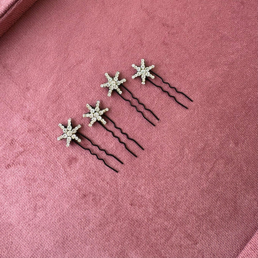 Silver Star Hair Pins - Set of 4