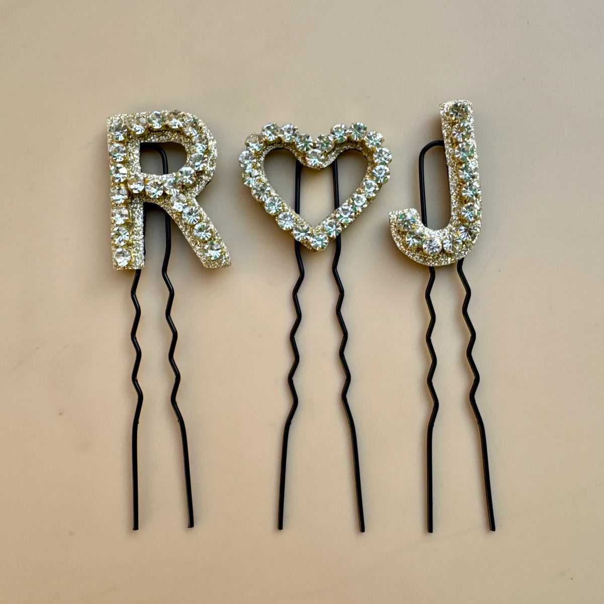 Custom Name Initials with Heart Hair Pin Set