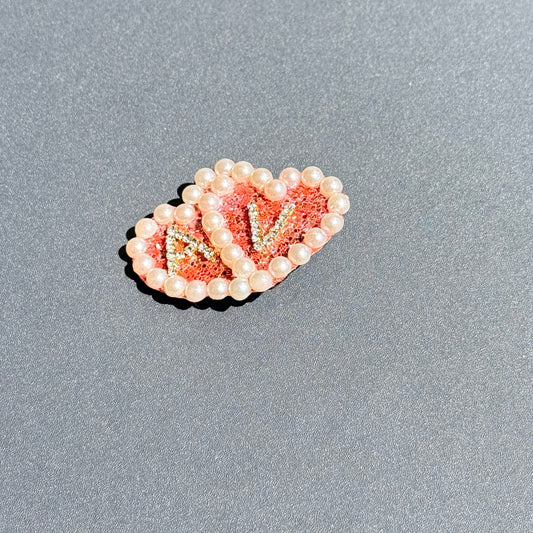 Personalized Double Heart Pearl Hair Clip