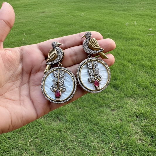 Moissanite Polki Chiriya Heritage Bird Earrings