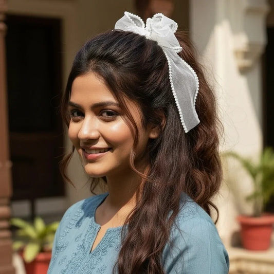 Ivory Pearl-Trimmed Bow Scrunchie