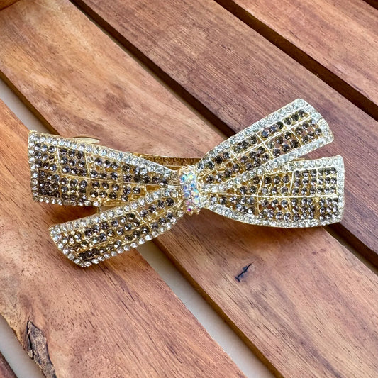 Crystal Elegance Mini Bejewelled Bow Clip - Dark Brown Tone