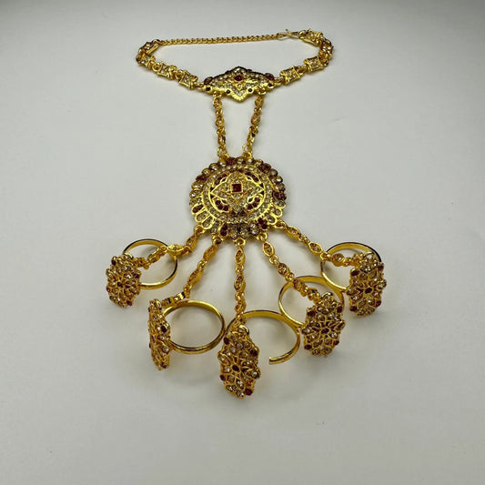 Gulbahar Hathphool Hand Jewelry (Single Piece) – Ruby Pink Stone