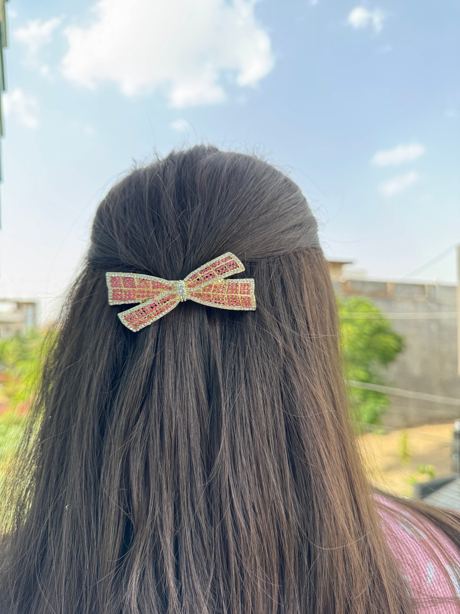 Rosé Luxe Crystal Bow Barrette Clip
