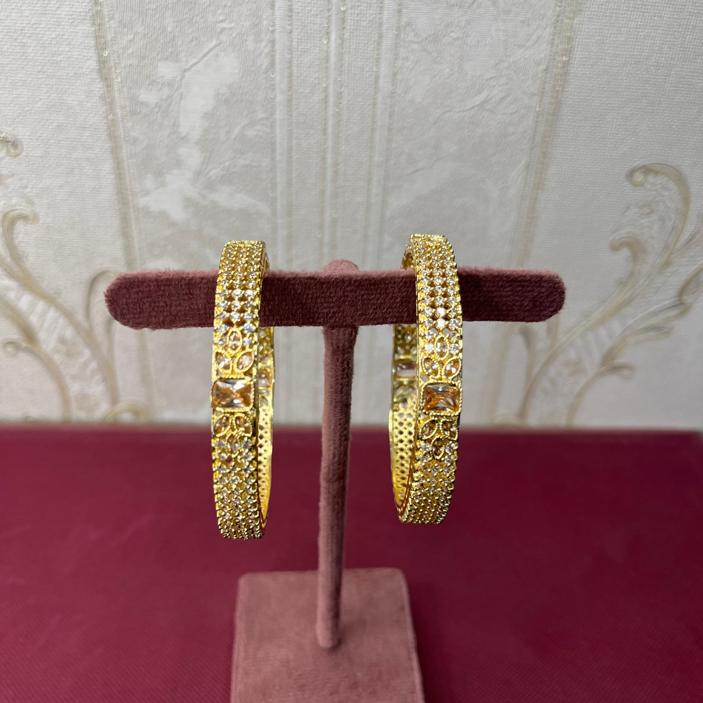 Gold-Plated Bangles with Intricate Stone Detailing – Traditional & Festive Jewelry