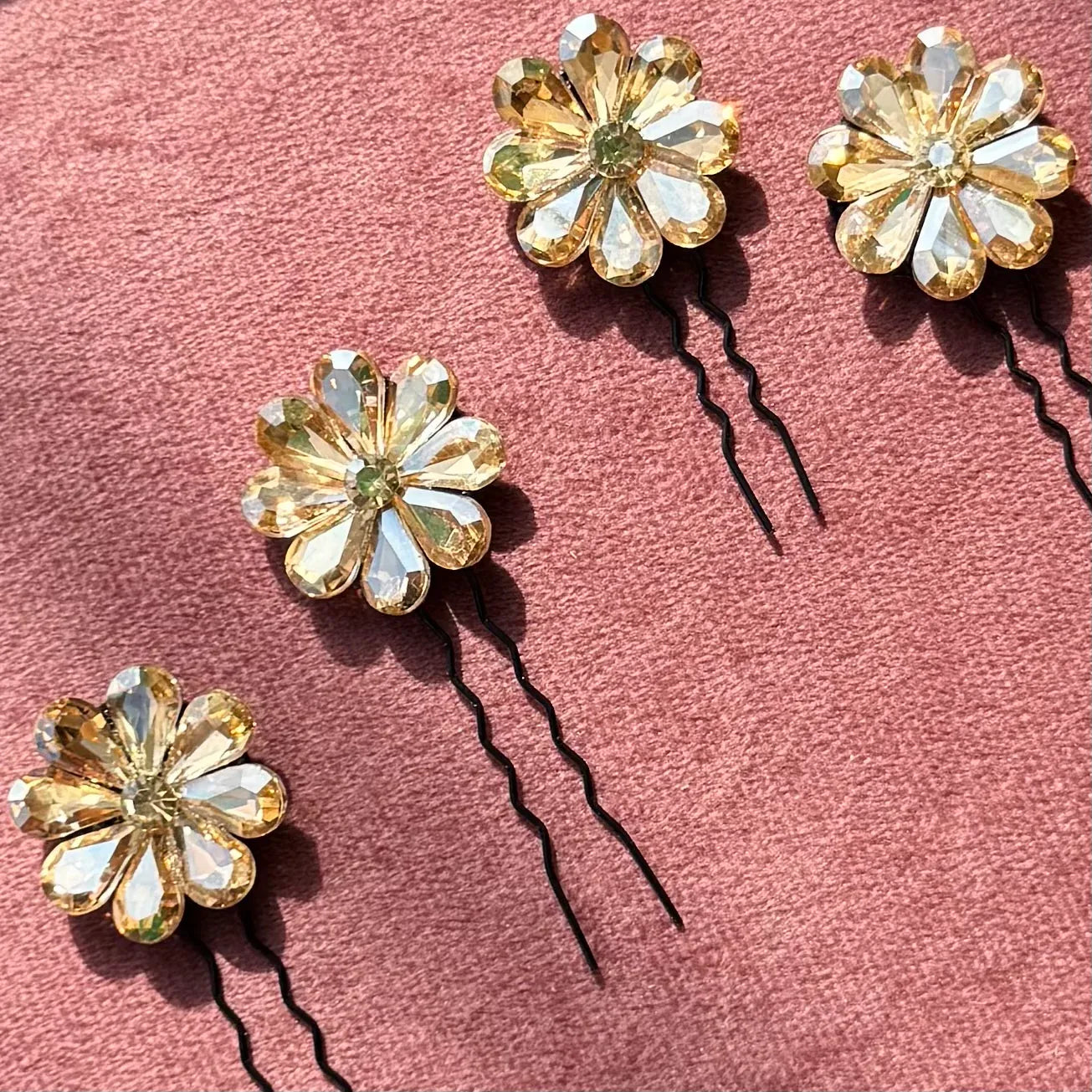 Golden Crystal Flowers Pins - Set of 6