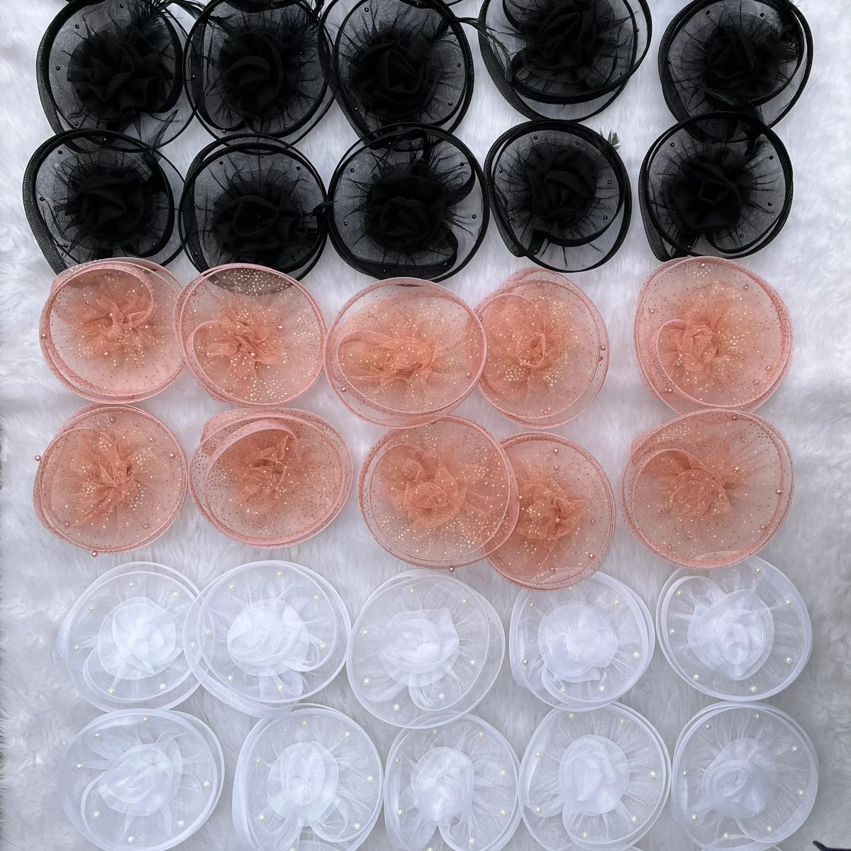 Peach, Black & White Twisted Fascinators – Pack of 30