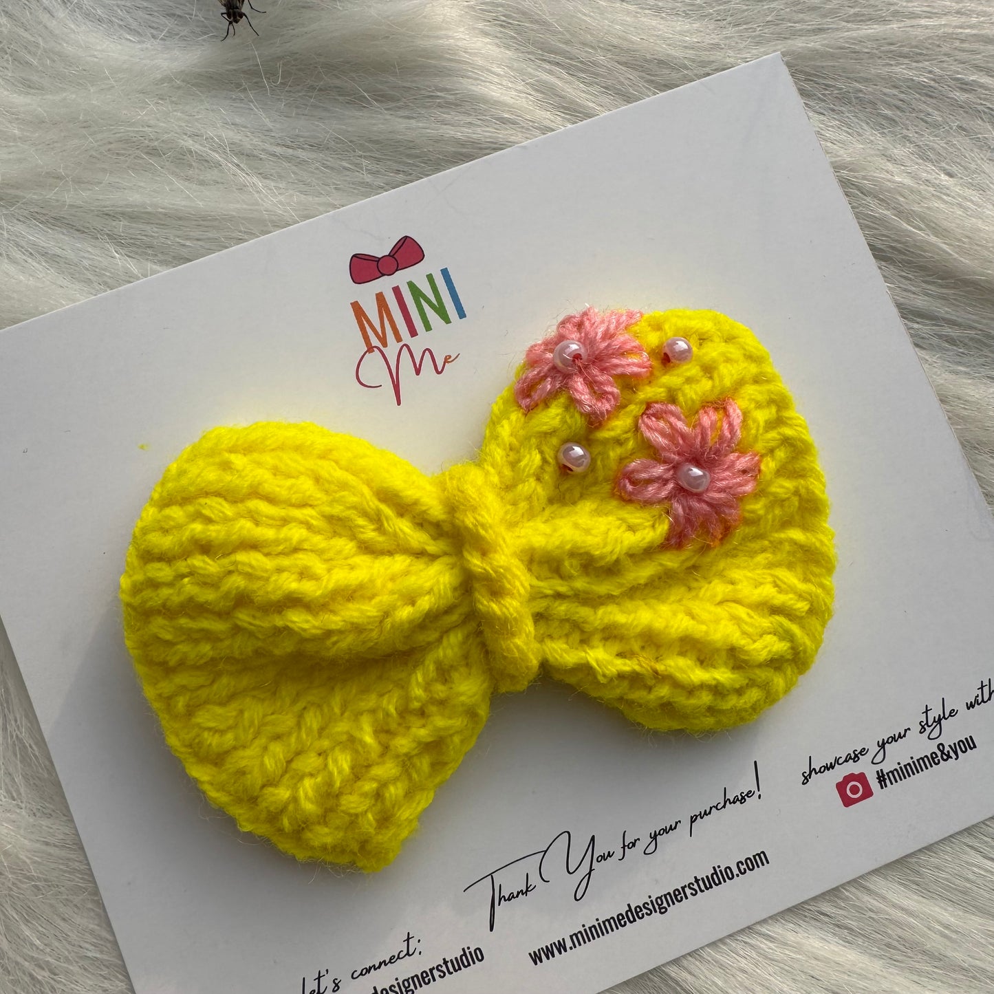 Knitted Yellow Crochet Bow Baby Headband