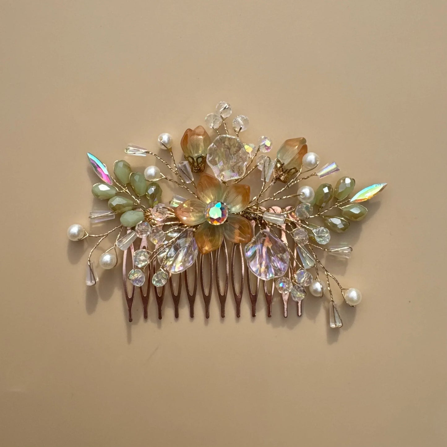 Golden Meadow Crystal Hair Comb — Haldi Mehendi Hair Accessory