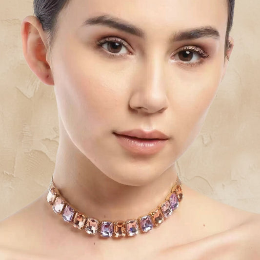 Multicolor Crystal Choker Necklace – Pastel Stone Statement Jewelry