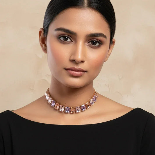 Multicolor Crystal Choker Necklace – Pastel Stone Statement Jewelry