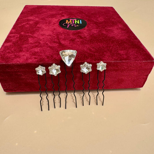 Diamond & Star Crystal Hair Pins (Set of 5)