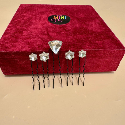 Diamond & Star Crystal Hair Pins (Set of 5)