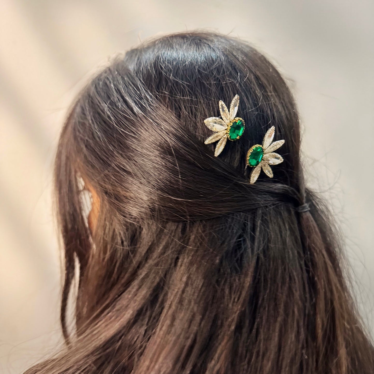 Emerald Green Winged Hair Pin Set (Mirror Pair - 2 Pins)