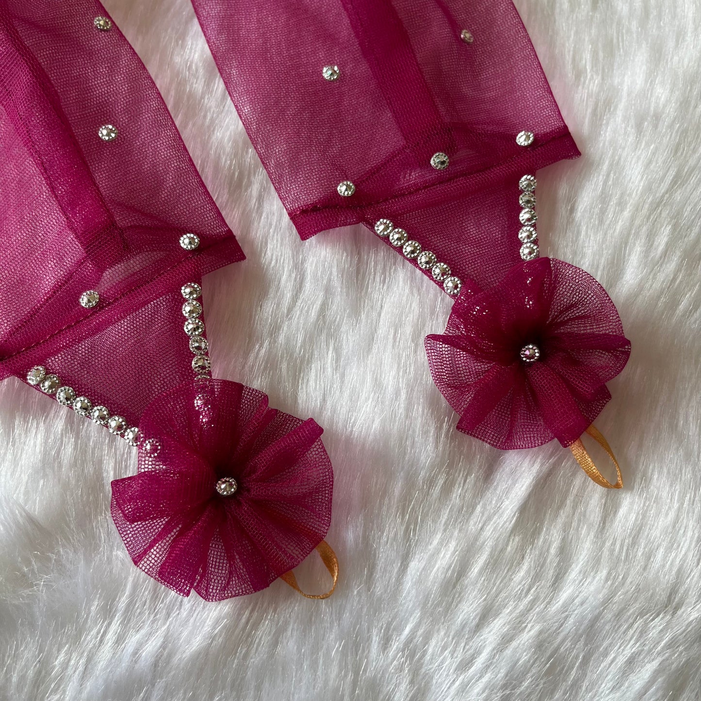 Wine Purple Princess Net Gloves with Silver Adornment