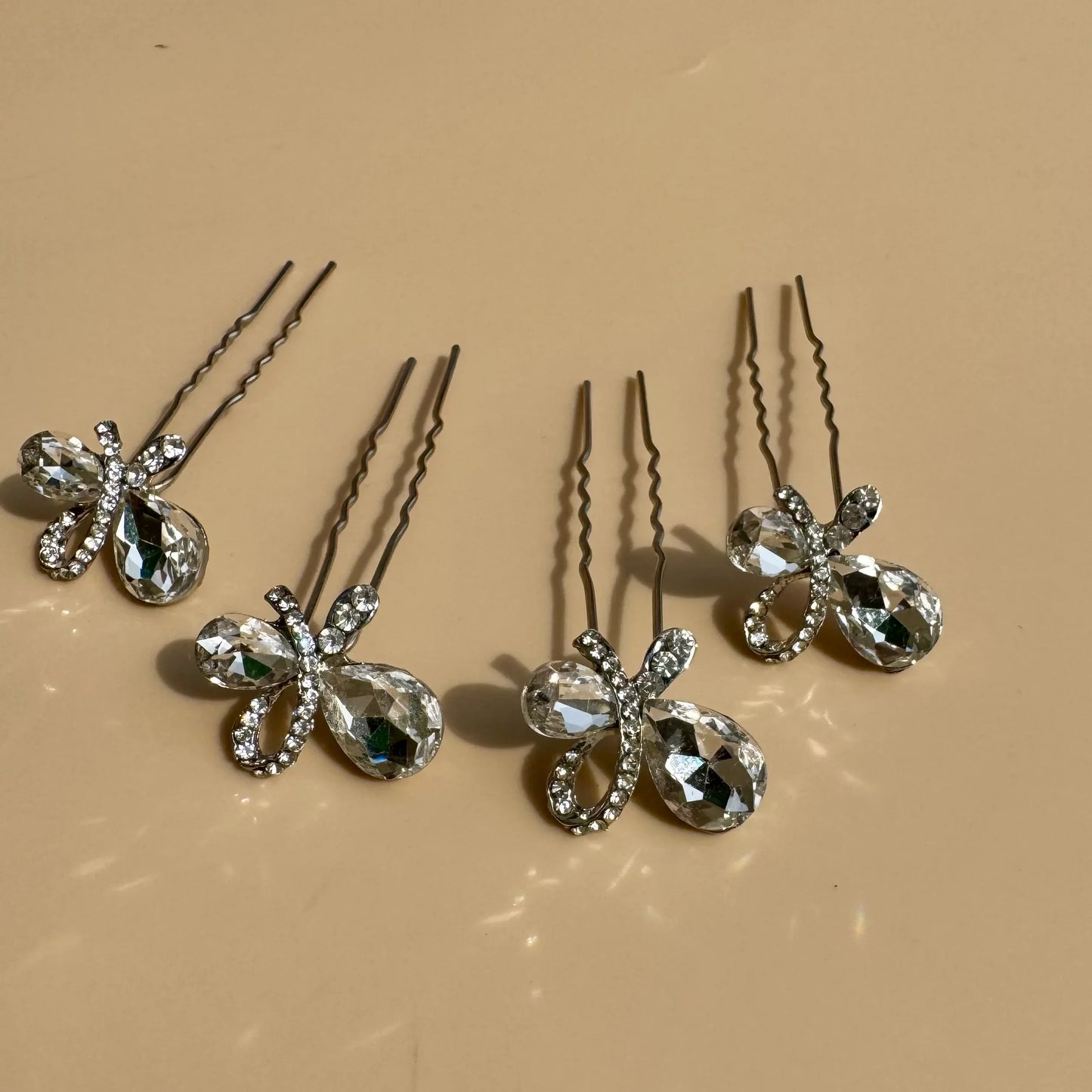 Crystal Bow Butterfly Hair Pins – Set of 4