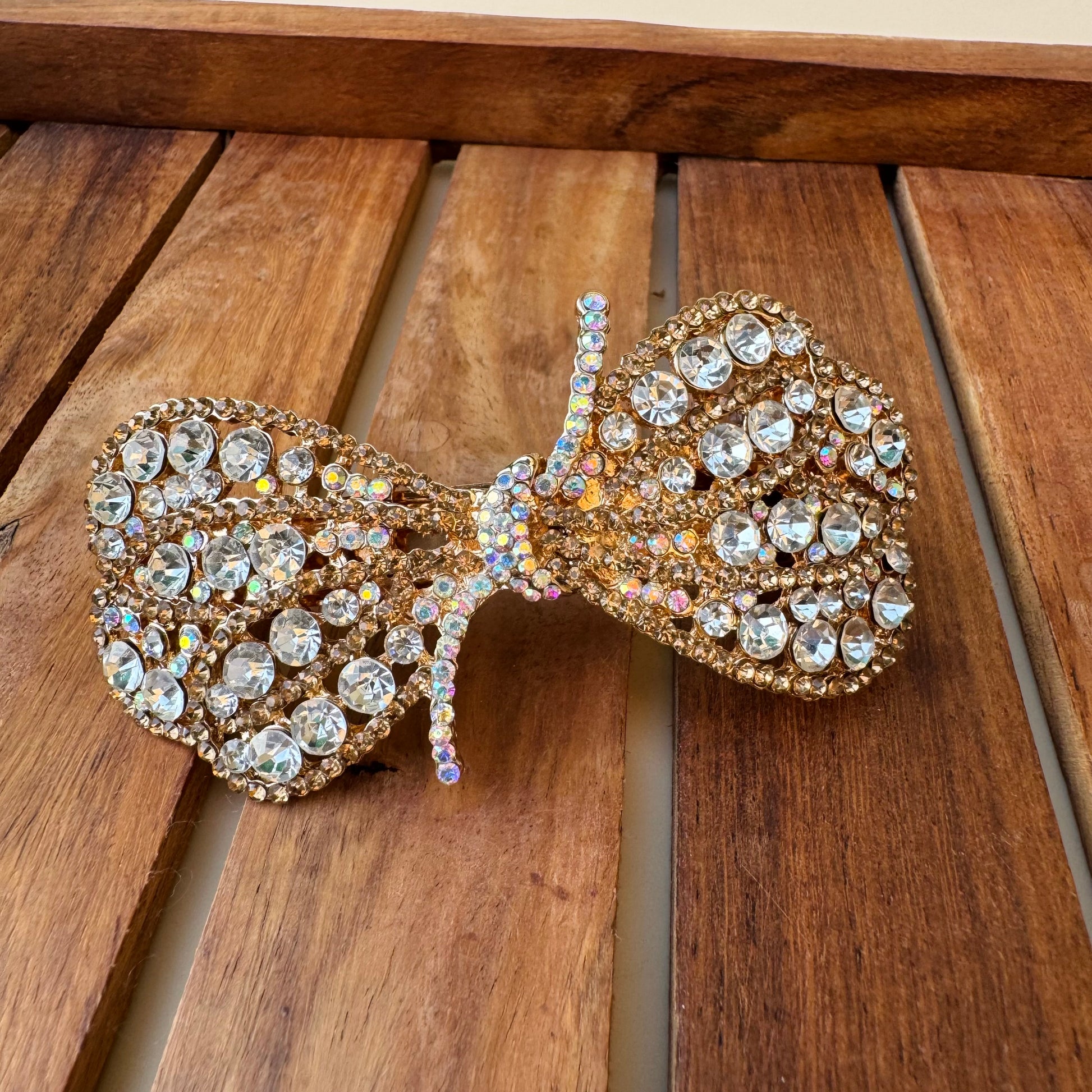 Clear Crystal Bejewelled Bow Barrette Clip
