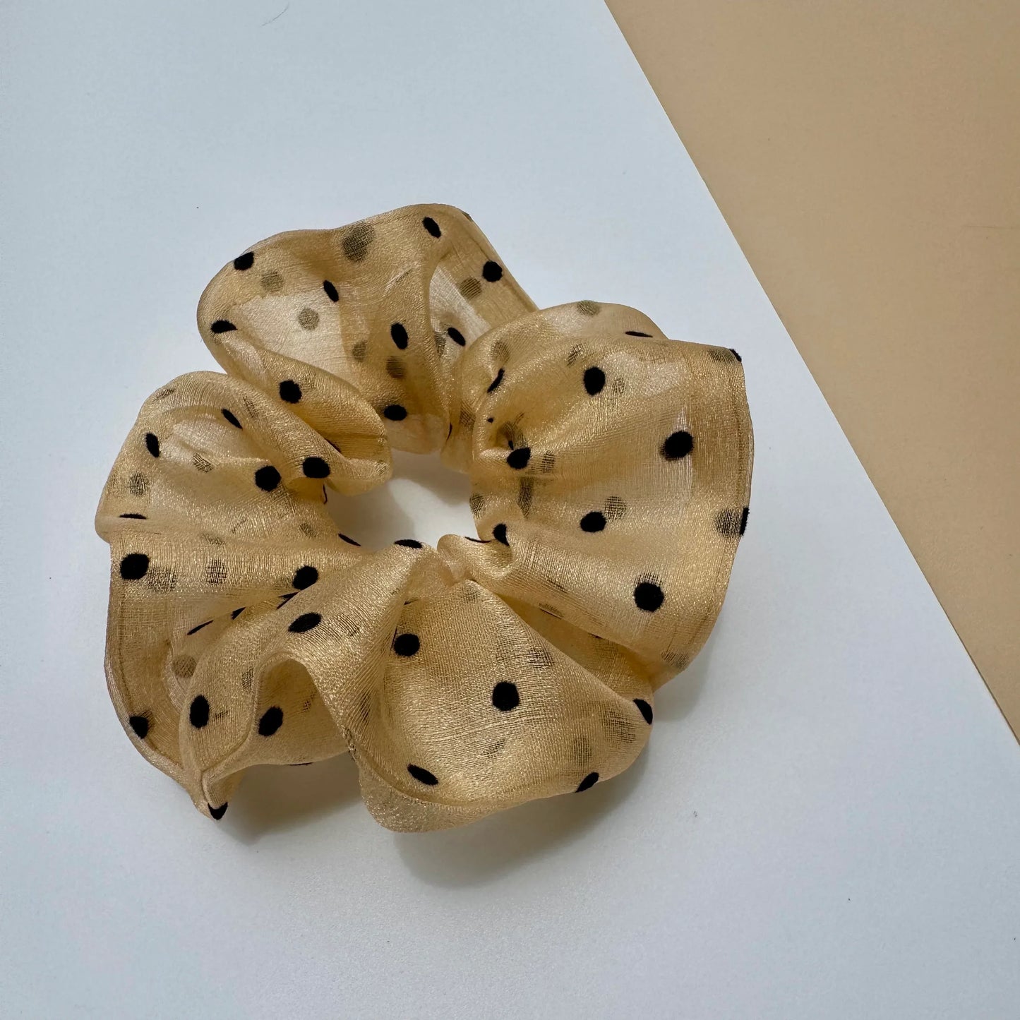 Golden Polka Dot Organza Scrunchie