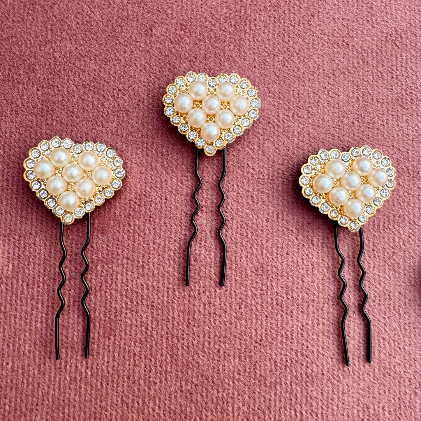 Pearl Cluster Heart Hair Pin Set