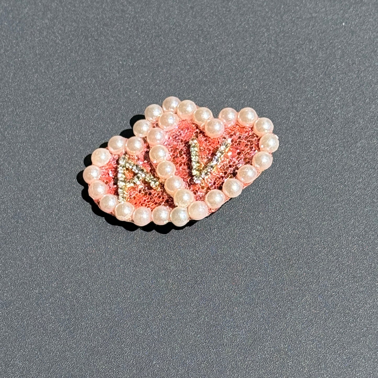 Personalized Double Heart Pearl Hair Clip