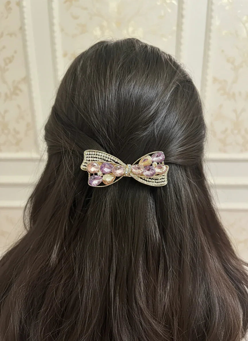 Lilac Luxe Crystal Bow Barrette Clip