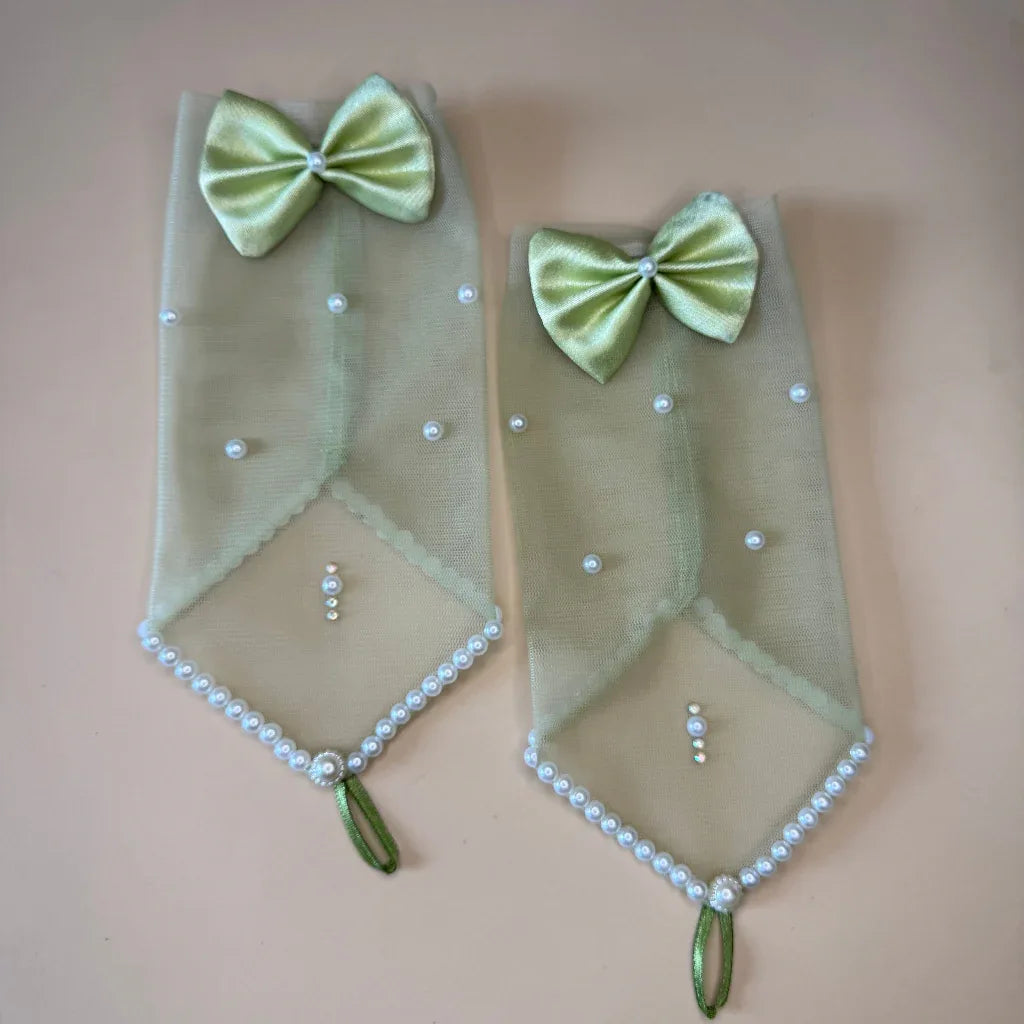 Embellished Pastel Green Wrist Gloves