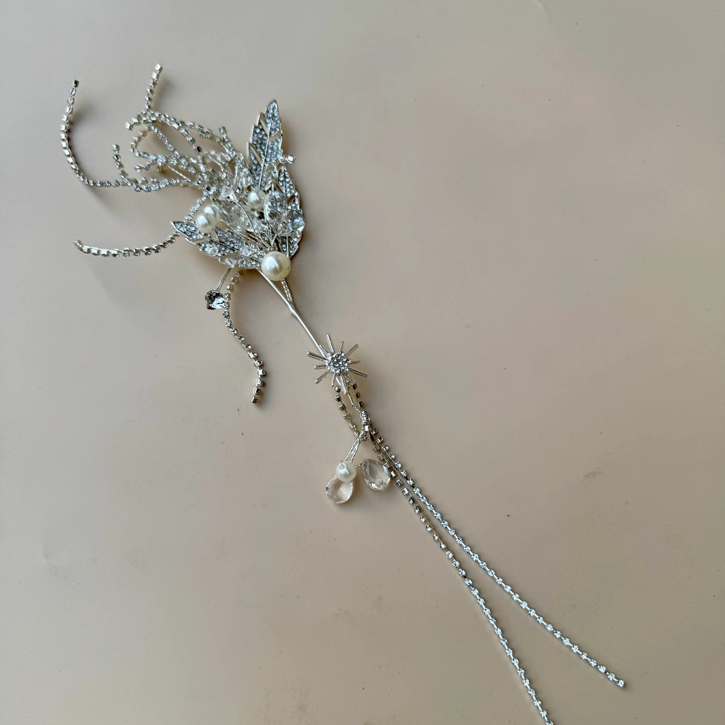 Celestial Pearl & Crystal Leaf Ear Cuff