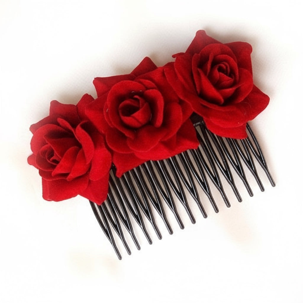 Crimson Rose Hair Comb