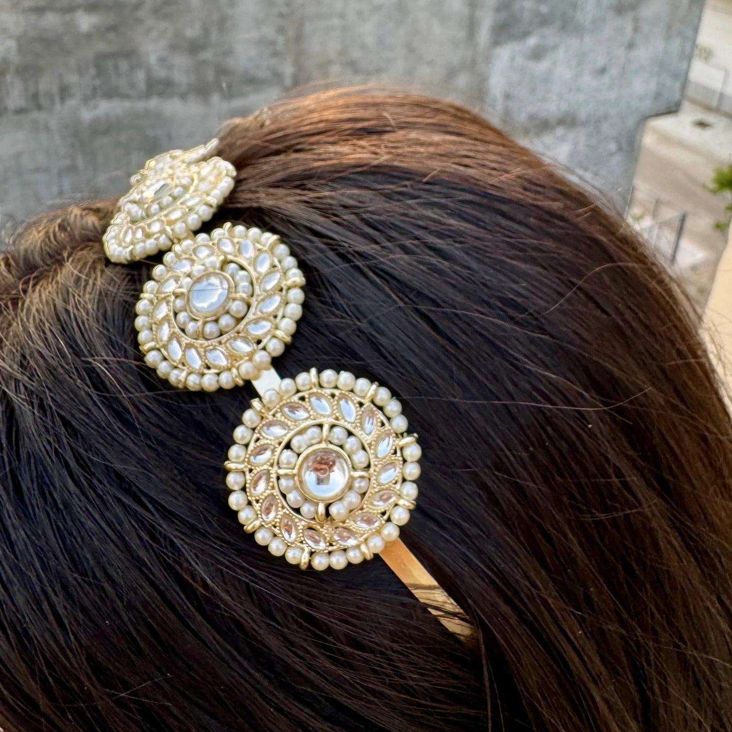 Meher Kundan Ivory Headband | Bridal Hair Accessory for Women