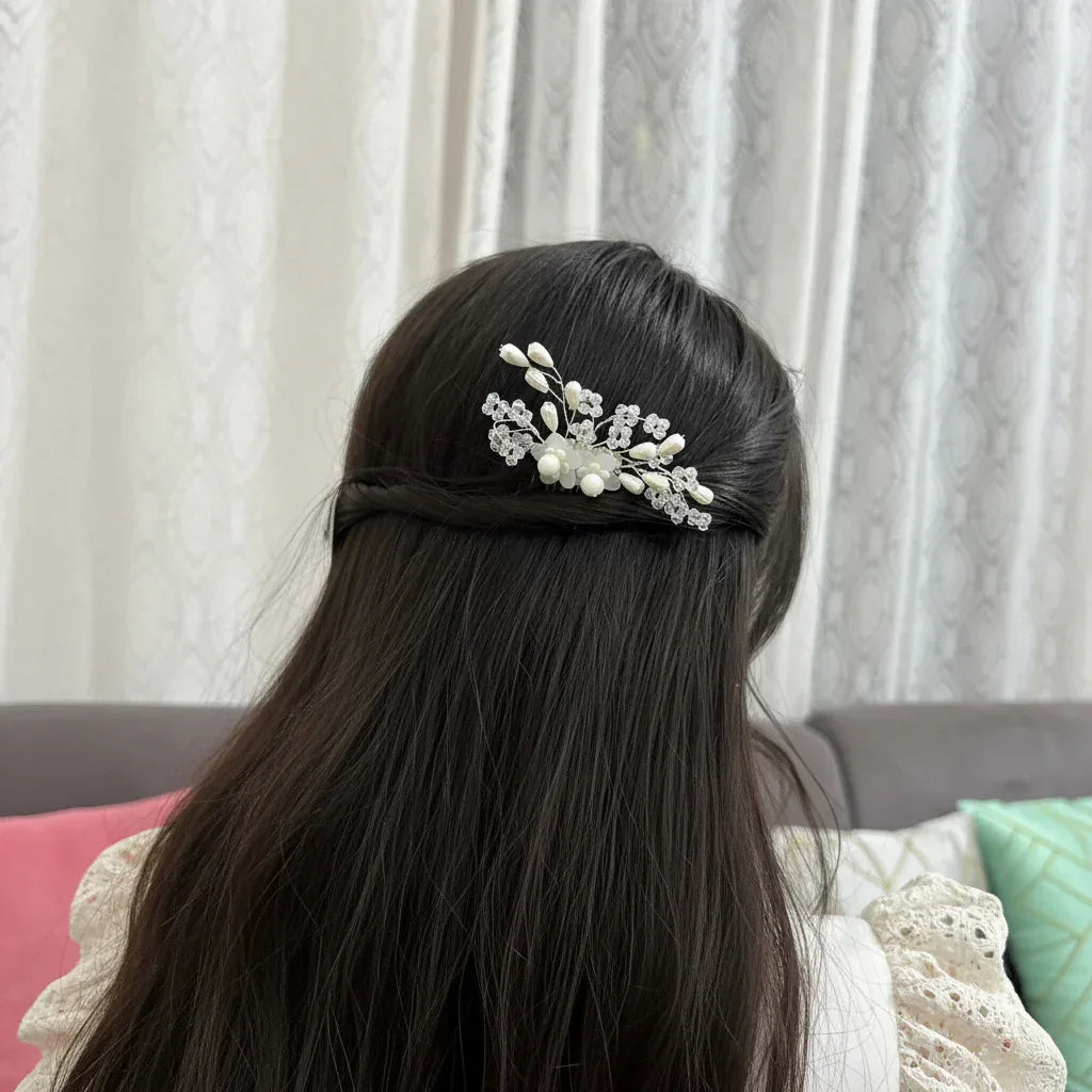 Shubhra White Crystal Bloom Hair Pin