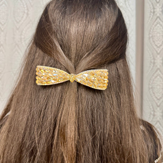 Bejeweled Golden Crystal Bow Hair Clip