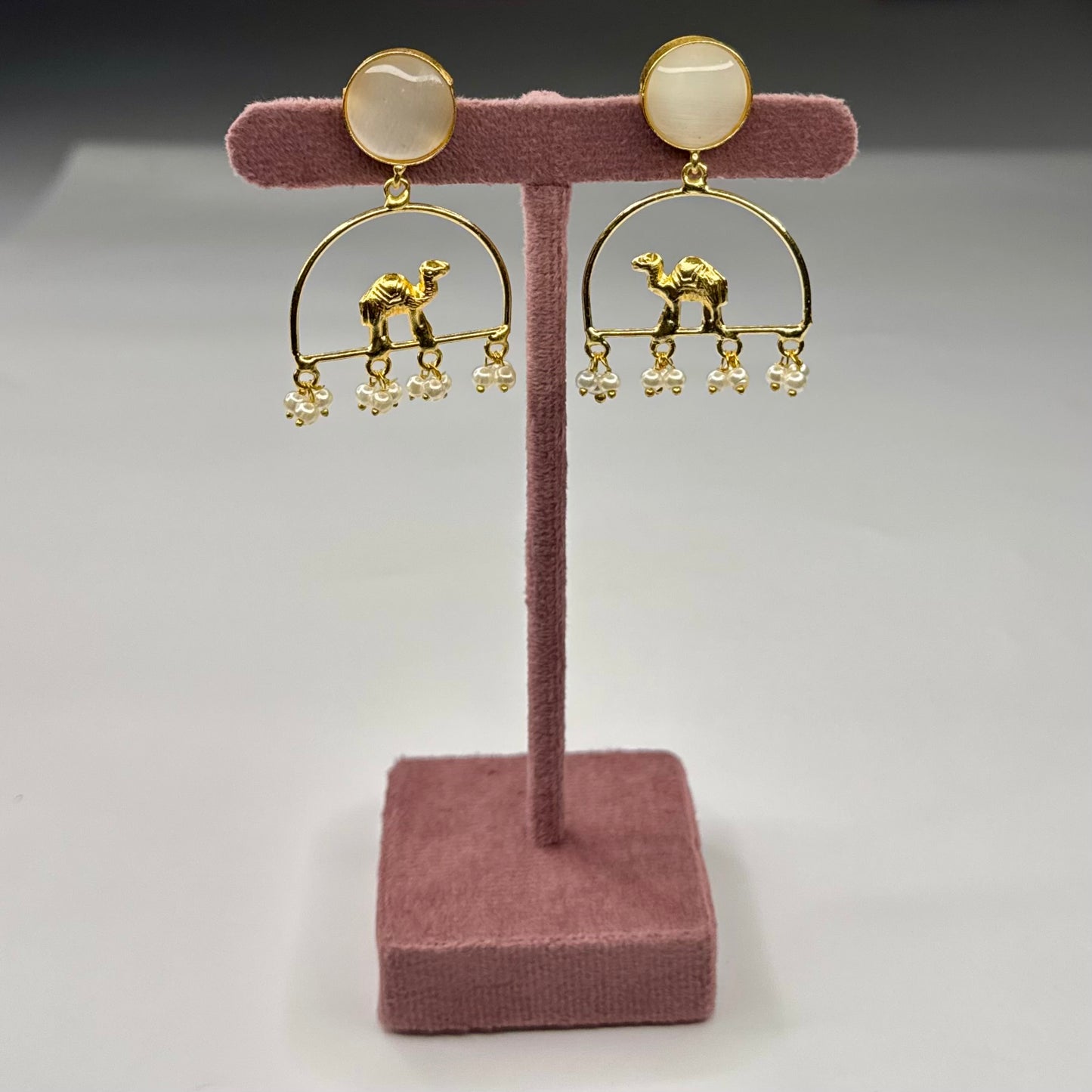 Ivory Gold-Plated Camel Drop Earring with Pearl Danglers