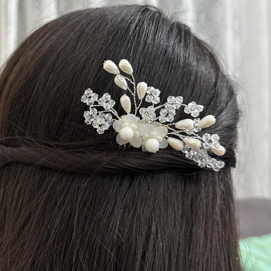 Shubhra White Crystal Bloom Hair Pin