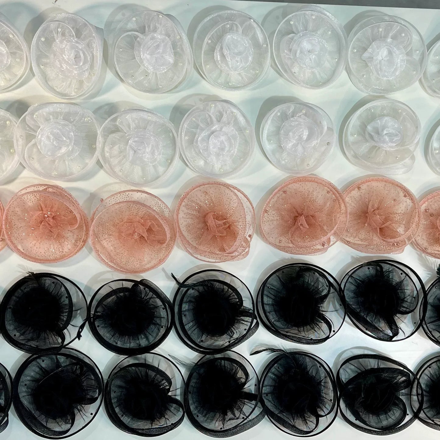 Peach, Black & White Twisted Fascinators – Pack of 30