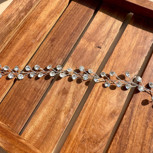 Silver Crystal Leaf Hair Vine