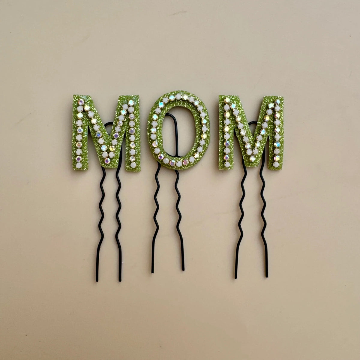 Crystal Luxe Letter Hair Pin | Green Base with Multicolor Crystals