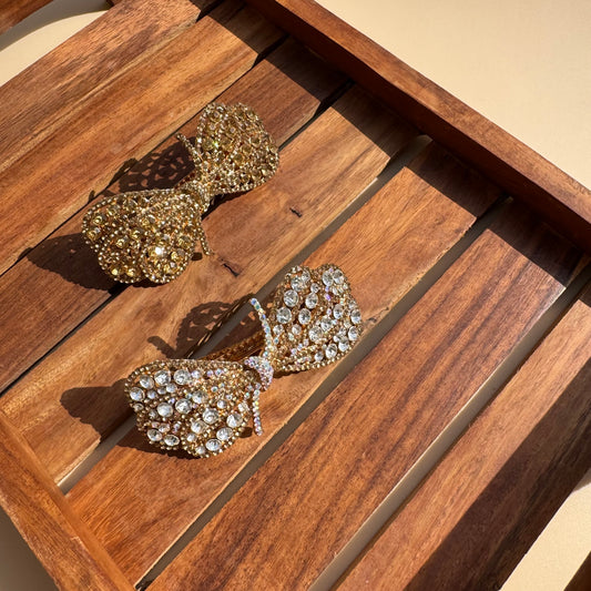 Golden Glam Crystal Bejewelled Bow Barrette Clip