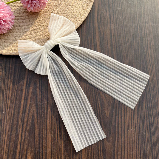 Ivory Cascade Pleated Bow Hair Clip