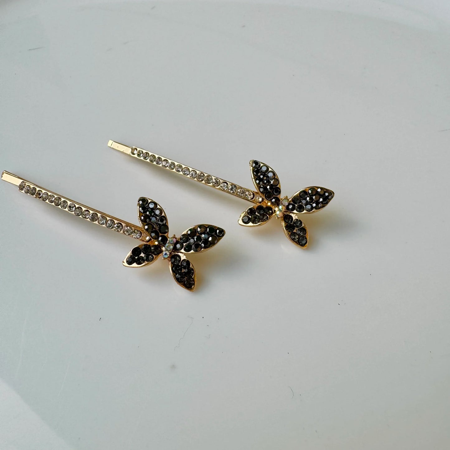 Crystal Sleekline Butterfly Bobby Pins - Dark Gray