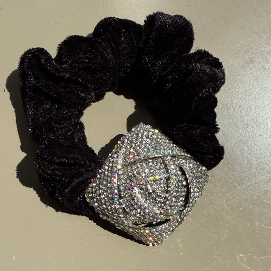 Black Velvet Scrunchie with Luxe Crystal Brooch