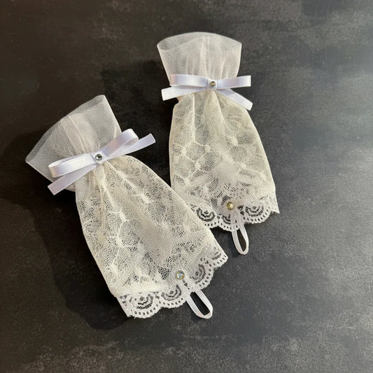 White Lace Embellished Gloves
