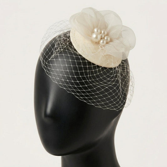 Aurielle Ivory Disc Fascinator with Birdcage Veil