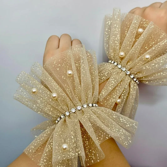 Ruffled Charm Tulle Golden Cuff Gloves
